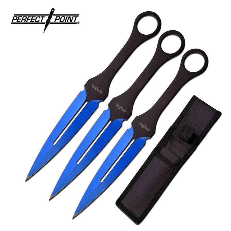 9" Blue Electro Plated Blades 3 Piece Throwing Knives Set Kunai Ninja Collectible Weapons - Tophatter Daily Deals