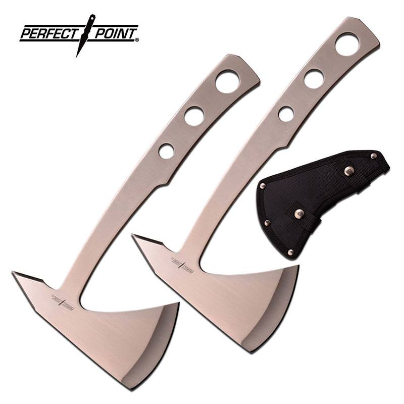 Perfect Point 9.5 Inch Overall Throwing Axe Satin 2 Pieces - Tophatter's Guns'N'Weapons Store Collectible Weapons - Tophatter Daily Deals