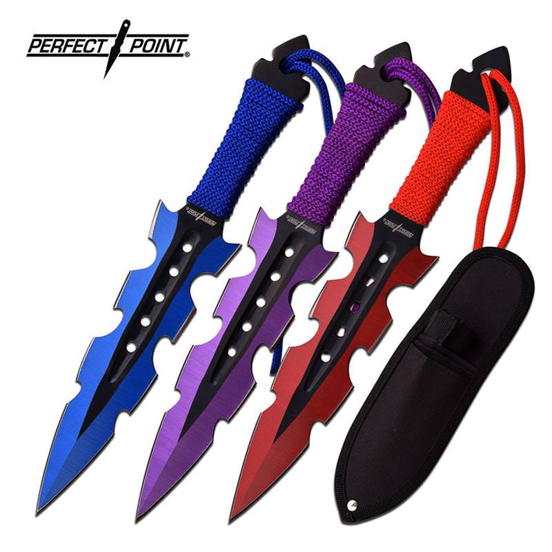 Perfect Point 3 Piece Throwing Knife Set 2 Tone Blue Purple Red Collectible Weapons - Tophatter Daily Deals