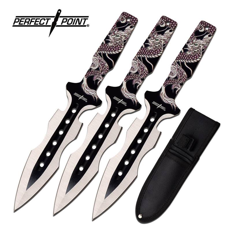 7.5" Two Tone 3 Piece Throwing Knife Set with Dragon Handles Collectible Weapons - Tophatter Daily Deals
