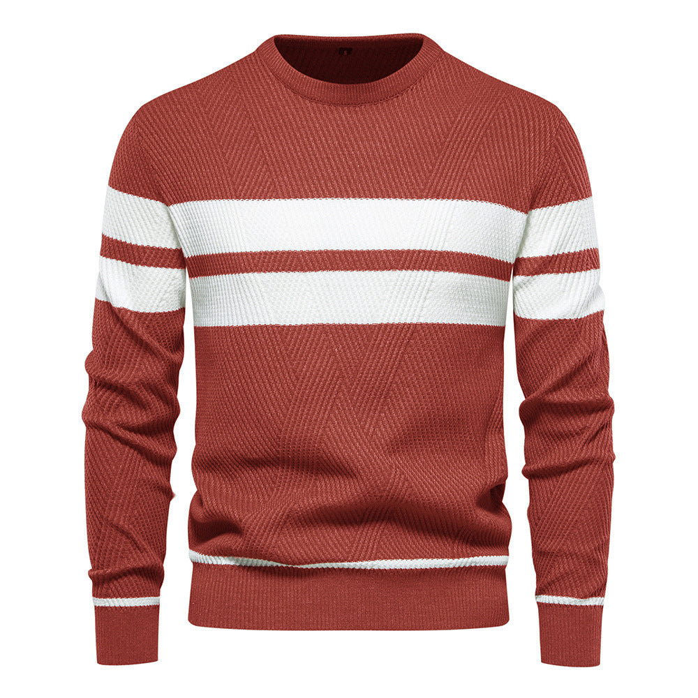 Soft Classic Men's Striped Sweater - Crew Neck, Knit Casual Red - Tophatter Daily Deals