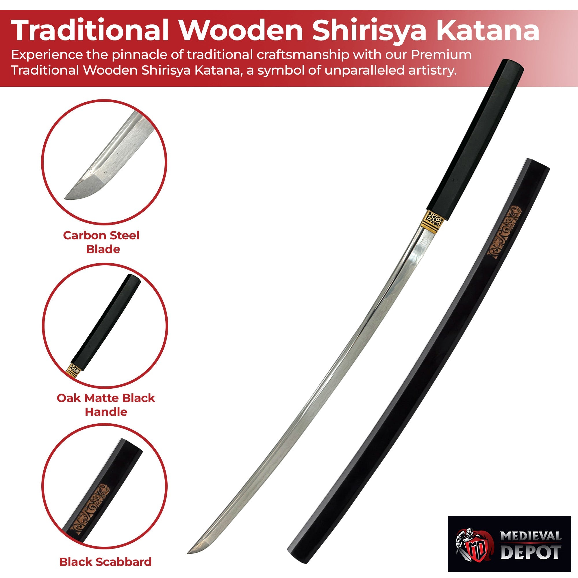 Premium Black Traditional Wooden Shirisya Katana Swords - Tophatter Daily Deals