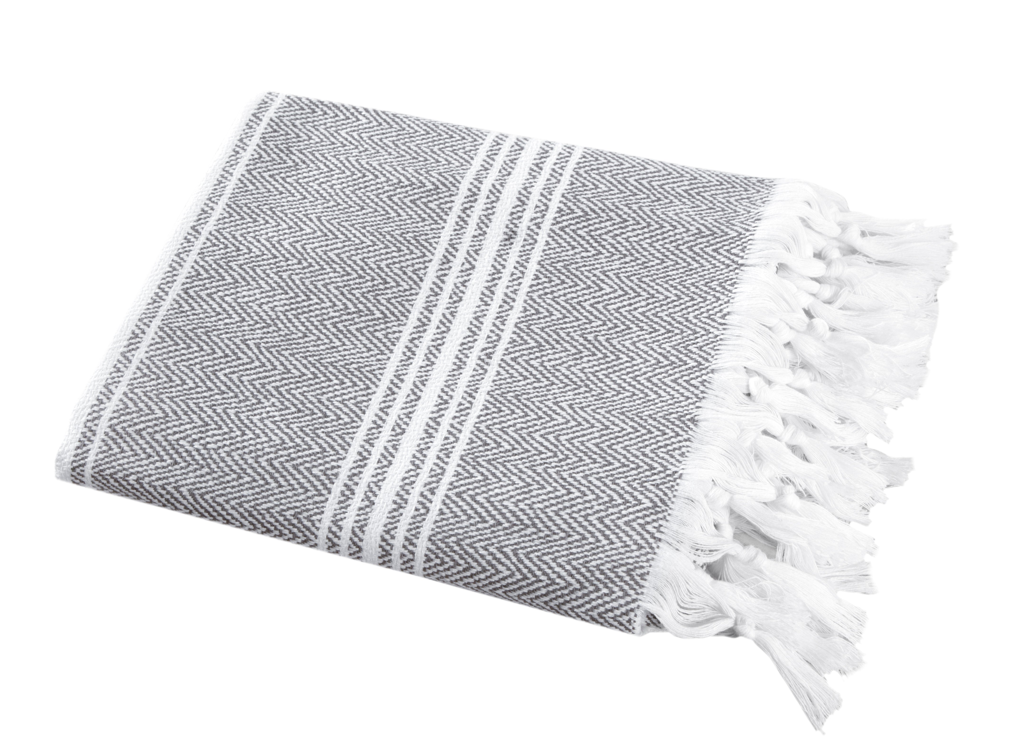 Luxury Thick Peshtemal Turkish Cotton Towel - 40 X 70 - Hand Knotted White Grey Bath Towel - Tophatter Daily Deals
