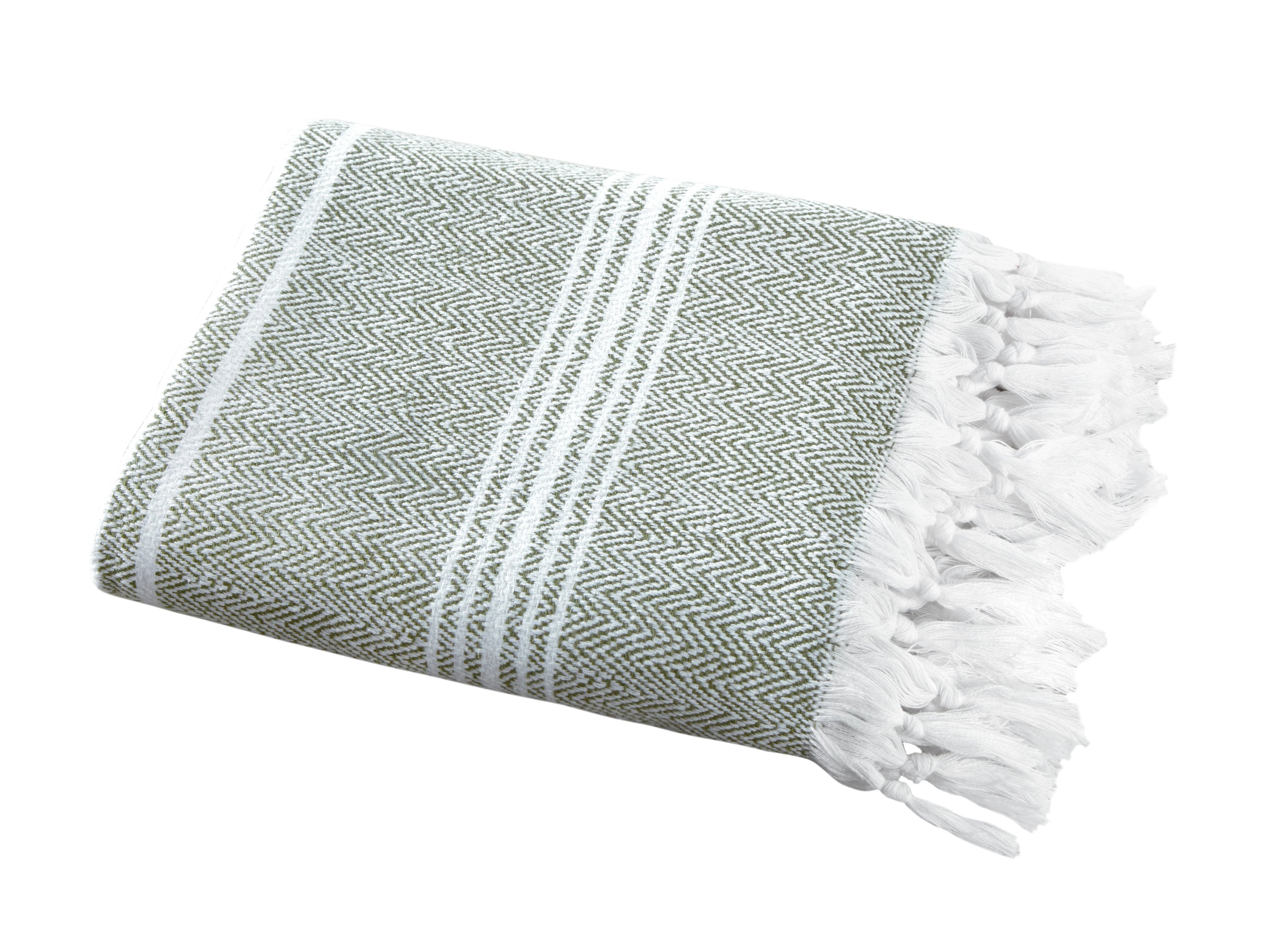 Luxury Thick Peshtemal Turkish Cotton Towel - 40 X 70 - Hand Knotted White Green Bath Towel - Tophatter Daily Deals