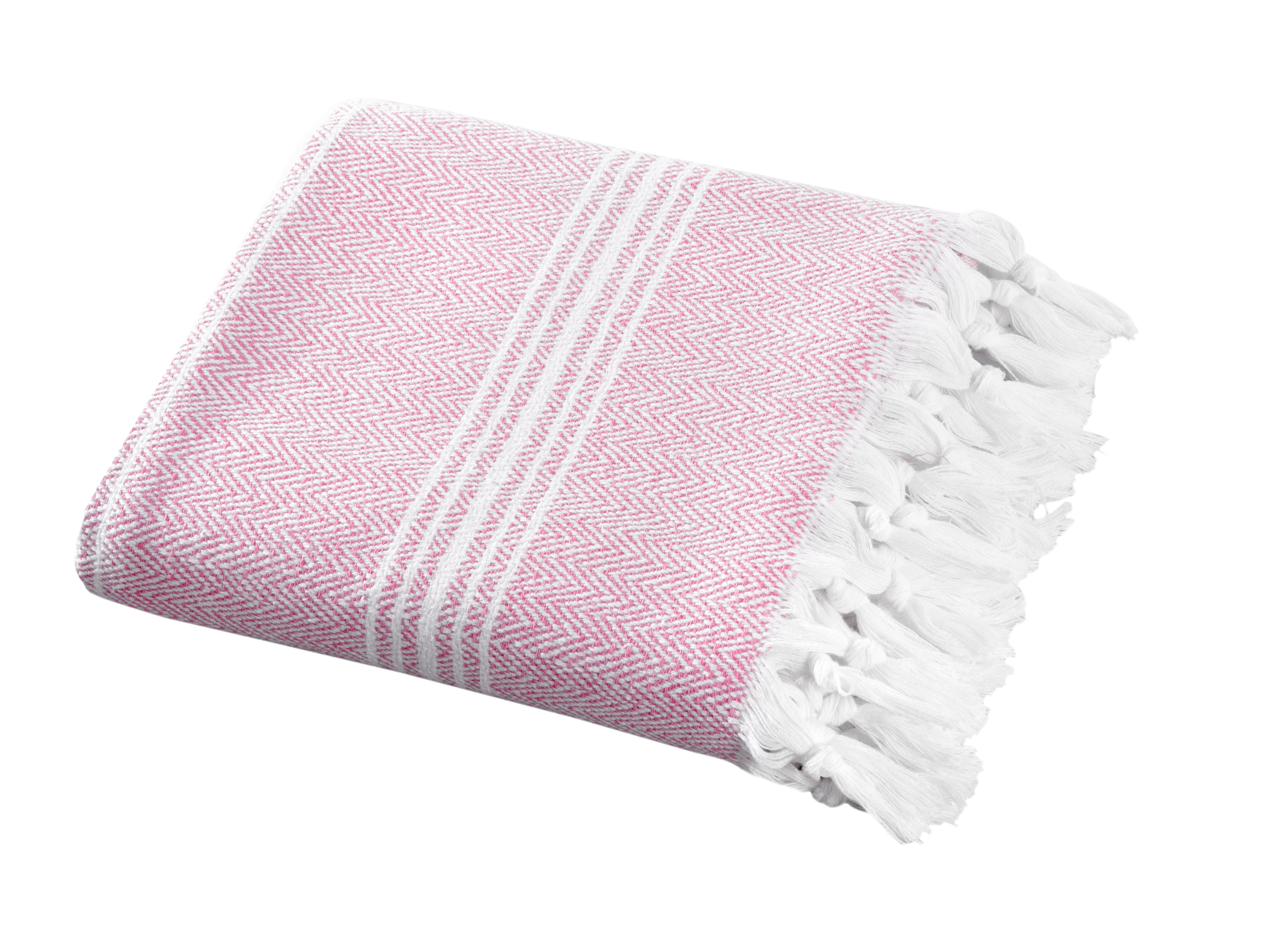 Luxury Thick Peshtemal Turkish Cotton Towel - 40 X 70 - Hand Knotted White Pink Bath Towel - Tophatter Daily Deals