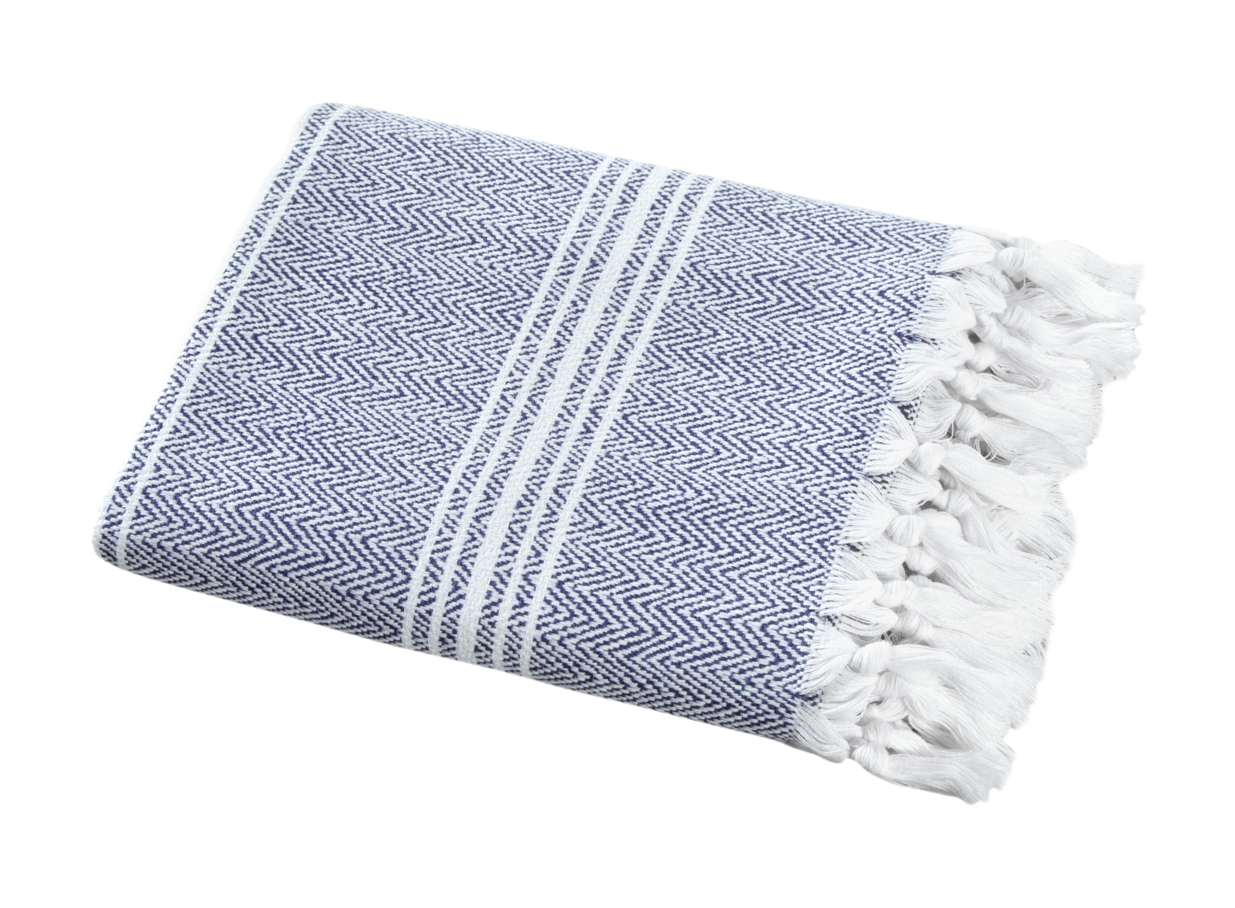 Luxury Thick Peshtemal Turkish Cotton Towel - 40 X 70 - Hand Knotted White Blue Bath Towel - Tophatter Daily Deals