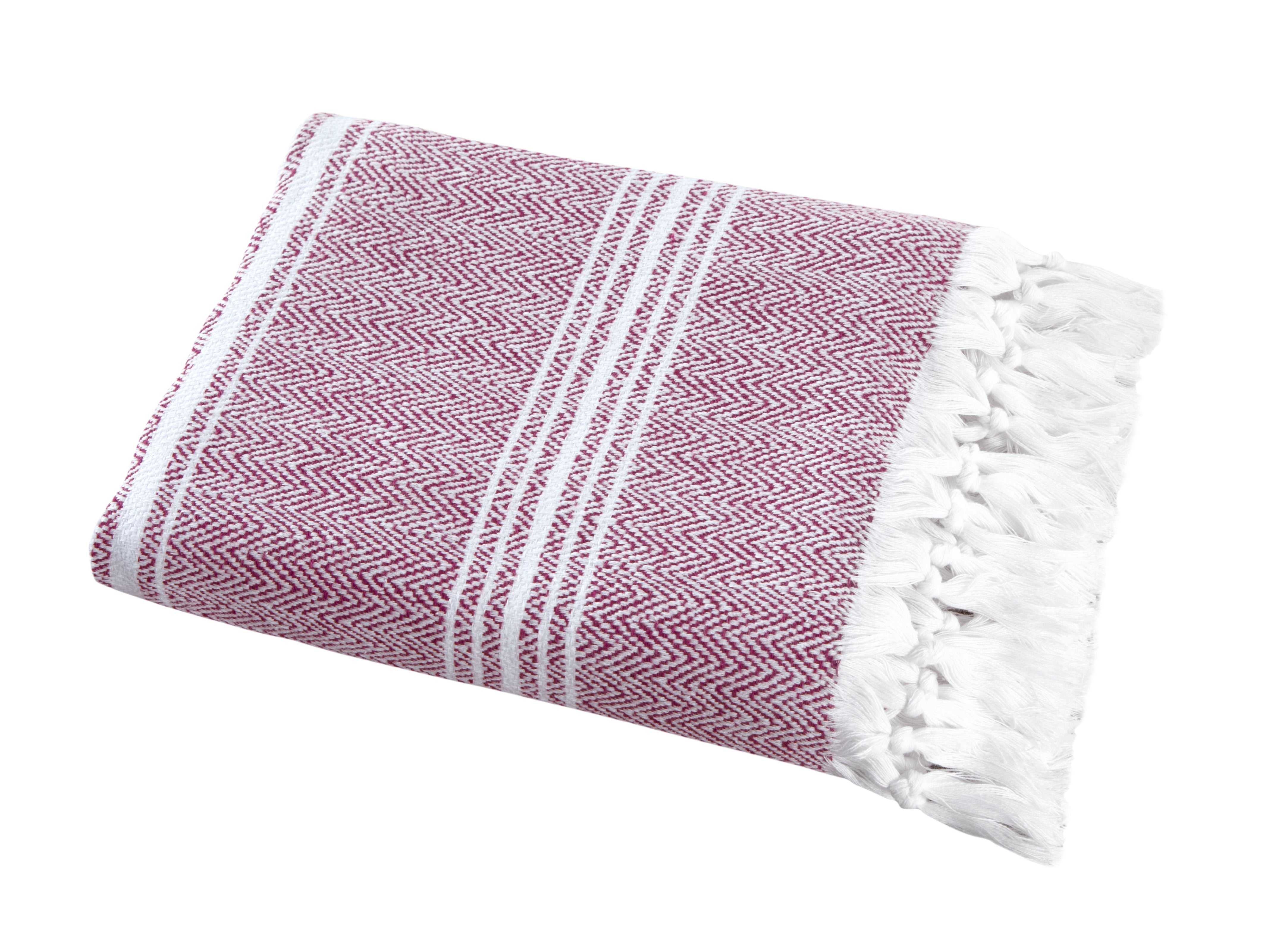 Luxury Thick Peshtemal Turkish Cotton Towel - 40 X 70 - Hand Knotted White Burgundy Bath Towel - Tophatter Daily Deals