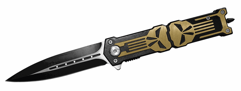 " Punisher " Stiletto Style Spring Assist Knife - Olive Handle - TOPHATTER'S ARMORY DEALS Collectible Weapons - Tophatter Daily Deals