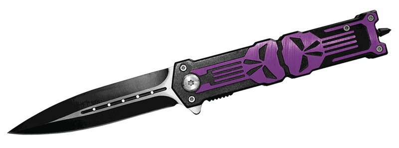 " Punisher " Stiletto Style Spring Assist Knife - Purple Handle - Tophatter's Guns'N'Weapons Store Collectible Weapons - Tophatter Daily Deals