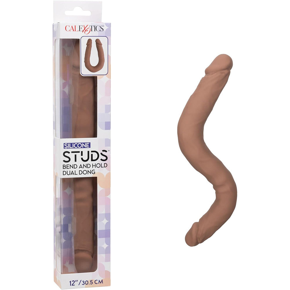 Silicone Studs Bend and Hold Dual Dong (Brown) – 12 Inch Silicone Double-Ended Dildo > Dildos > Double Dildos - Tophatter Daily Deals