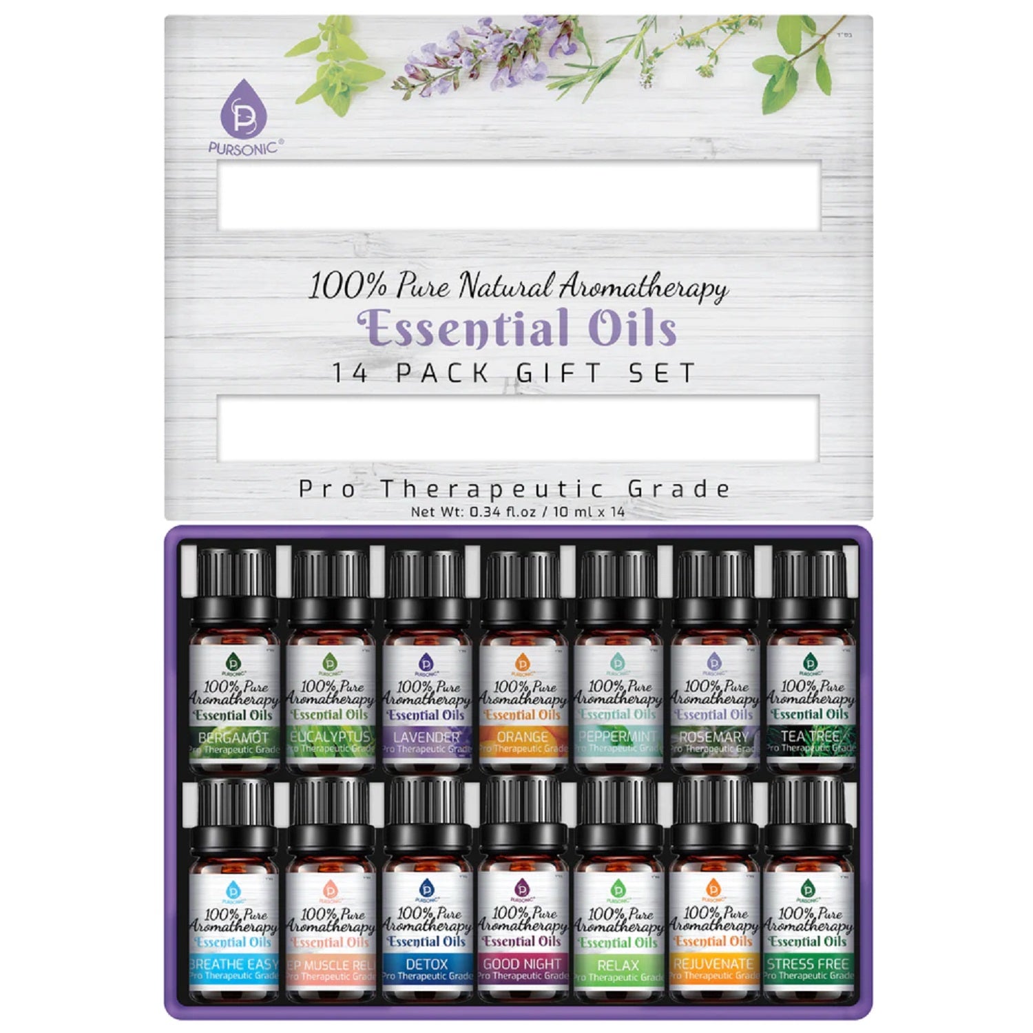 Pursonic 14 Pack of 100% Pure Essential Aromatherapy Oils Essential Oils - Tophatter Daily Deals