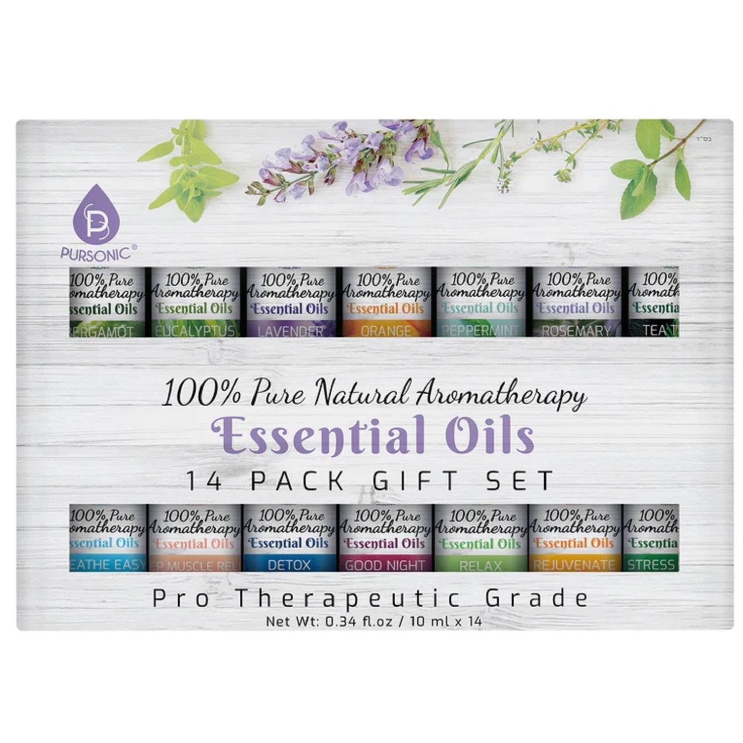 Pursonic 14 Pack of 100% Pure Essential Aromatherapy Oils 14-Pack Essential Oils - Tophatter Daily Deals