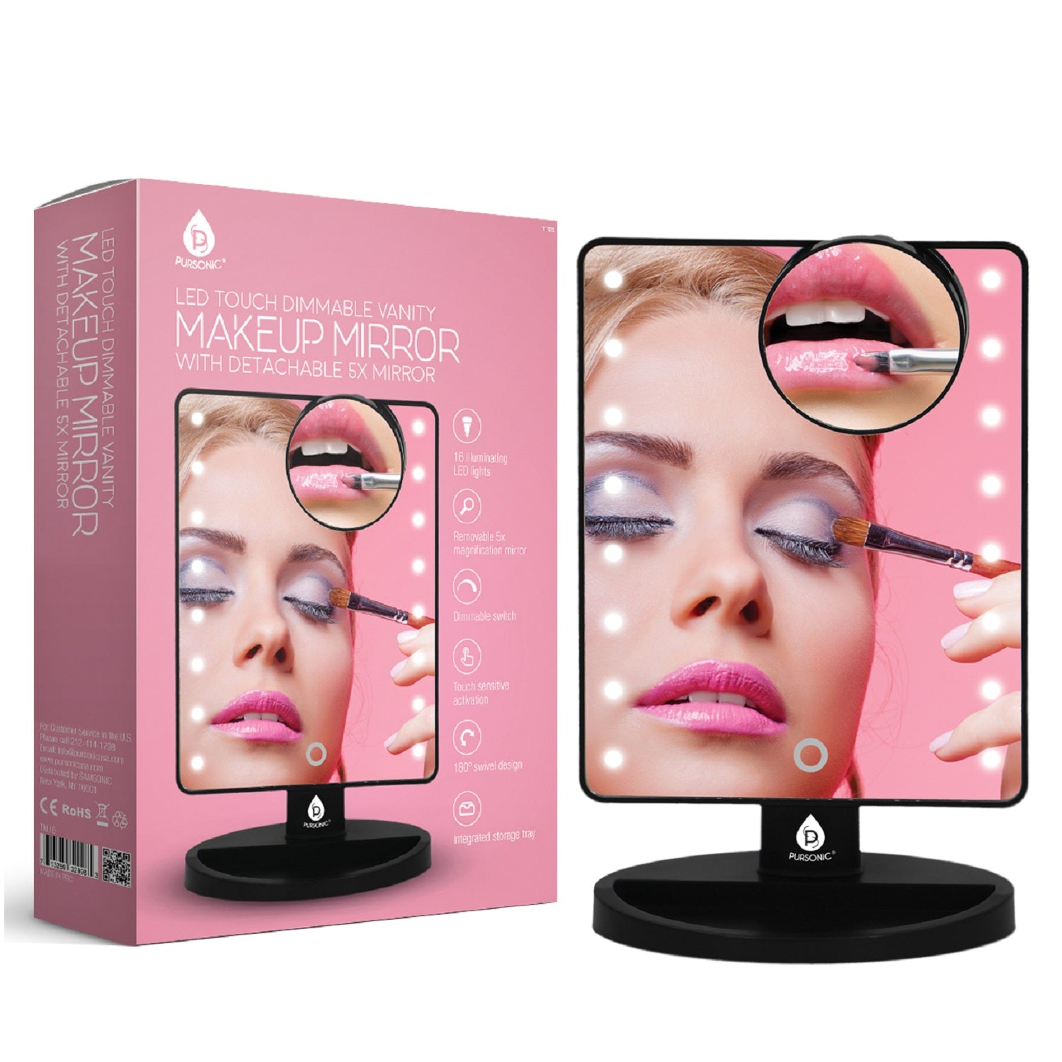 Pursonic LED Lighted Vanity Makeup Mirror Black Mirrors - Tophatter Daily Deals
