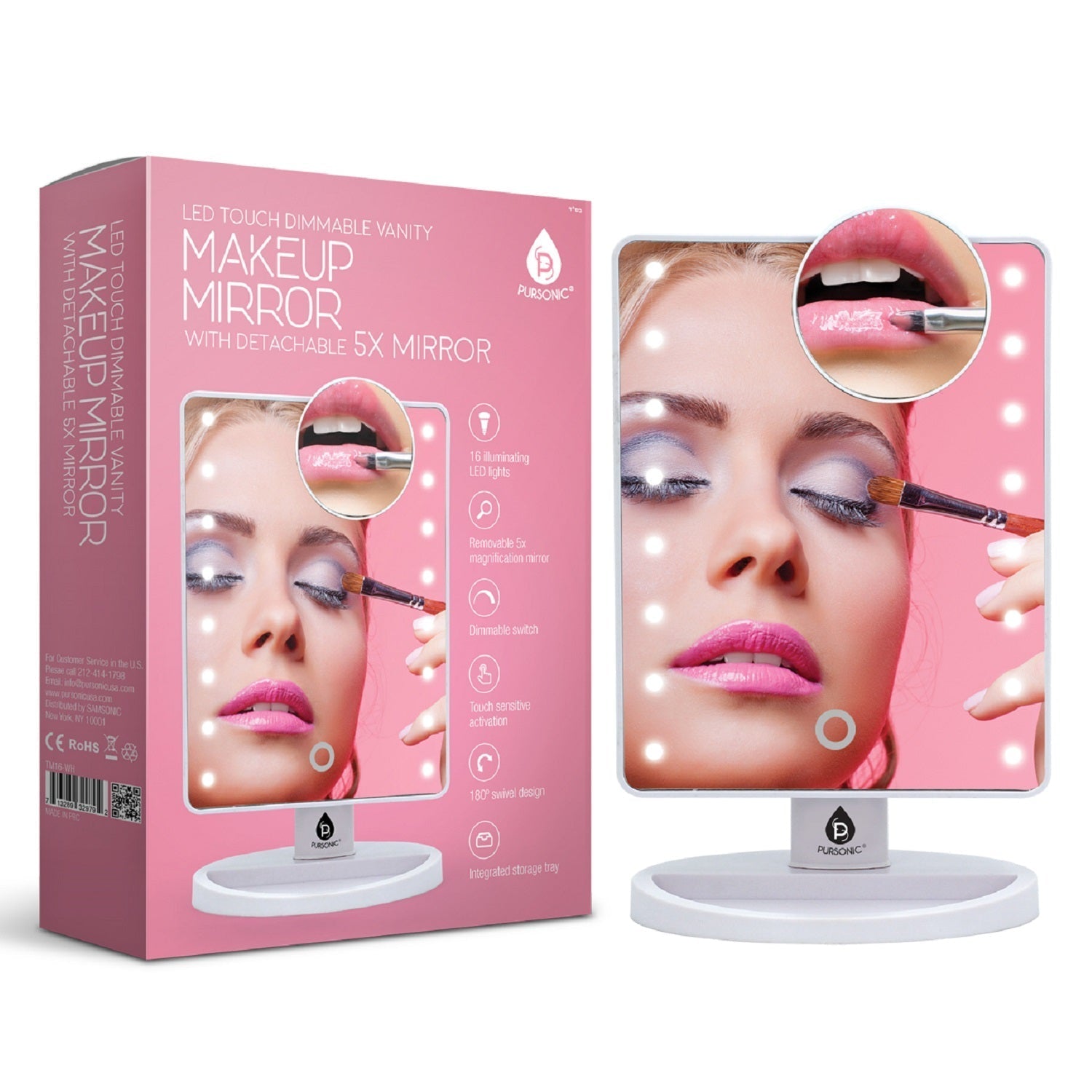Pursonic LED Lighted Vanity Makeup Mirror White Mirrors - Tophatter Daily Deals