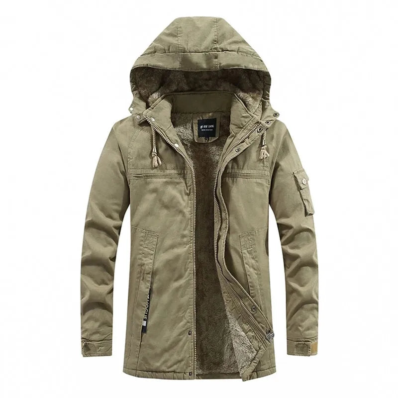 Insulating Men's Fleece Jacket - Hooded, Plush Lining, Cold Khaki - Tophatter Daily Deals