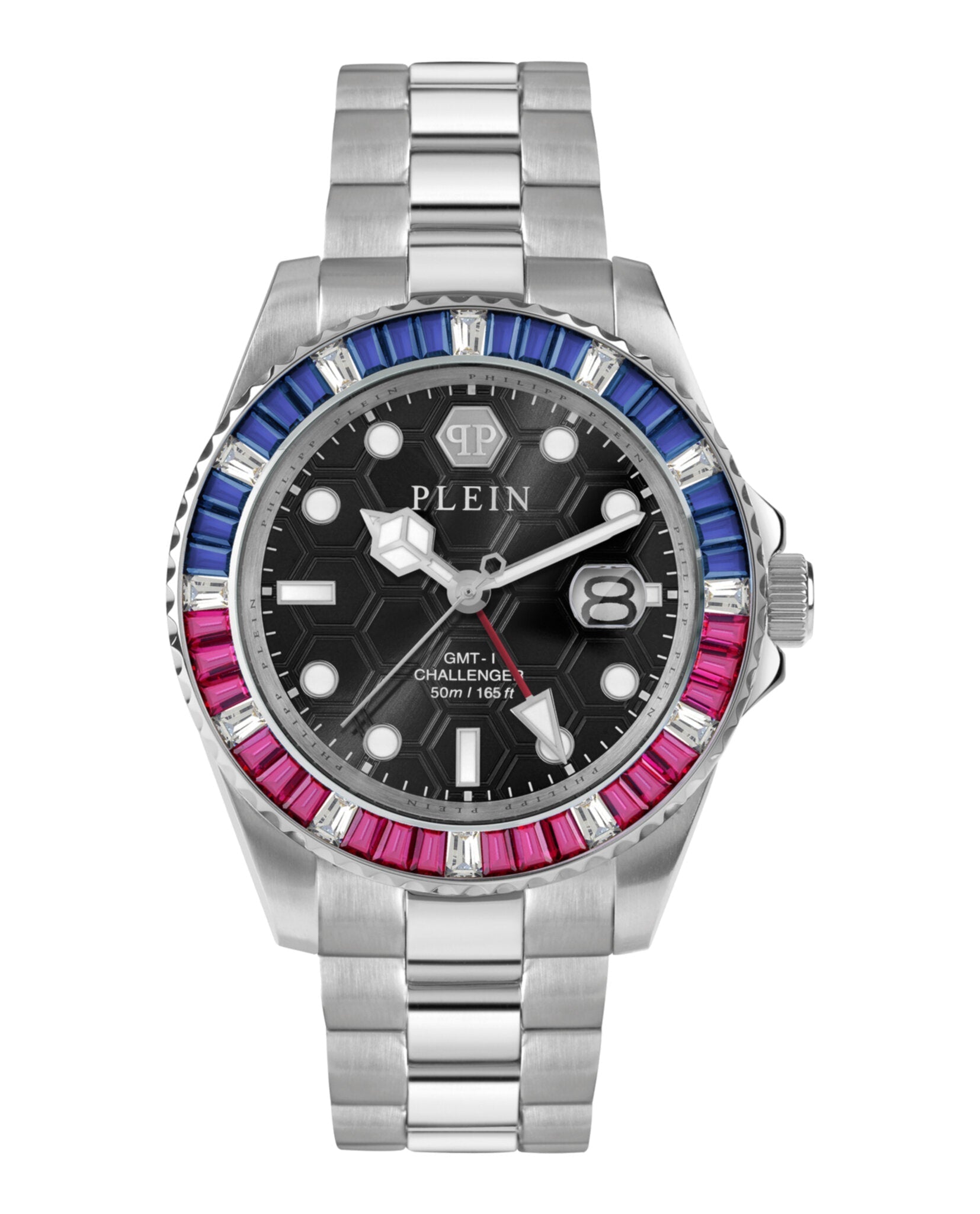 Philipp Plein GMT-I Challenger Baguettes Bracelet Watch Stainless Steel Watches - Tophatter Daily Deals