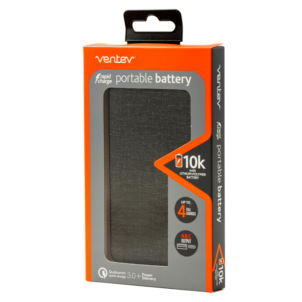 Ventev Portable Battery PD 10,000 mAh - Gray Power Banks - Tophatter Daily Deals