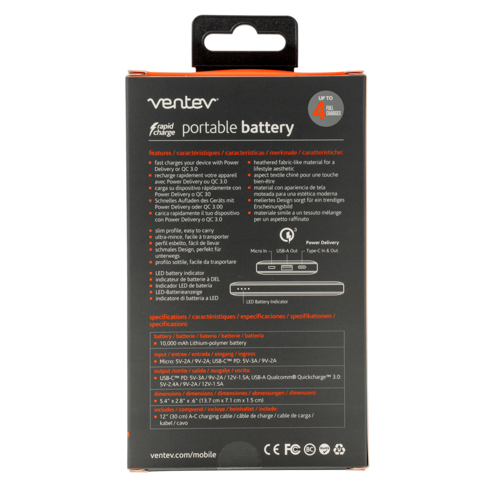 Ventev Portable Battery PD 10,000 mAh - Gray Power Banks - Tophatter Daily Deals