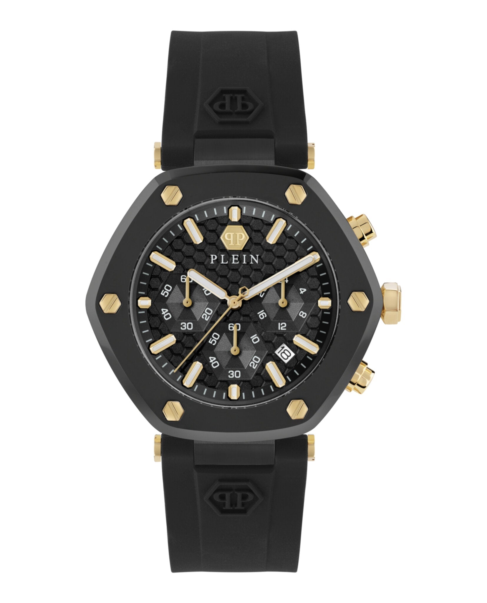 Philipp Plein The Hexagon Chrono Silicone Watch Black Watches - Tophatter Daily Deals