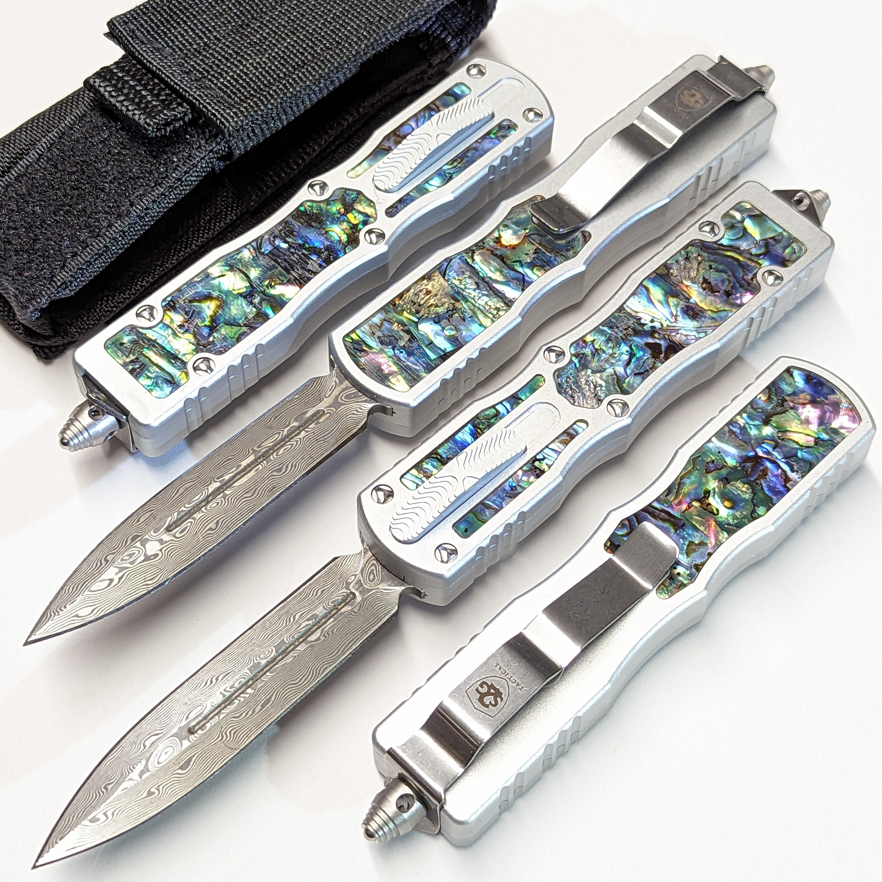 Small Prototype OTF Knife REAL Damascus Dagger S2G Tactical - Abalone Knife-OTF - Tophatter Daily Deals