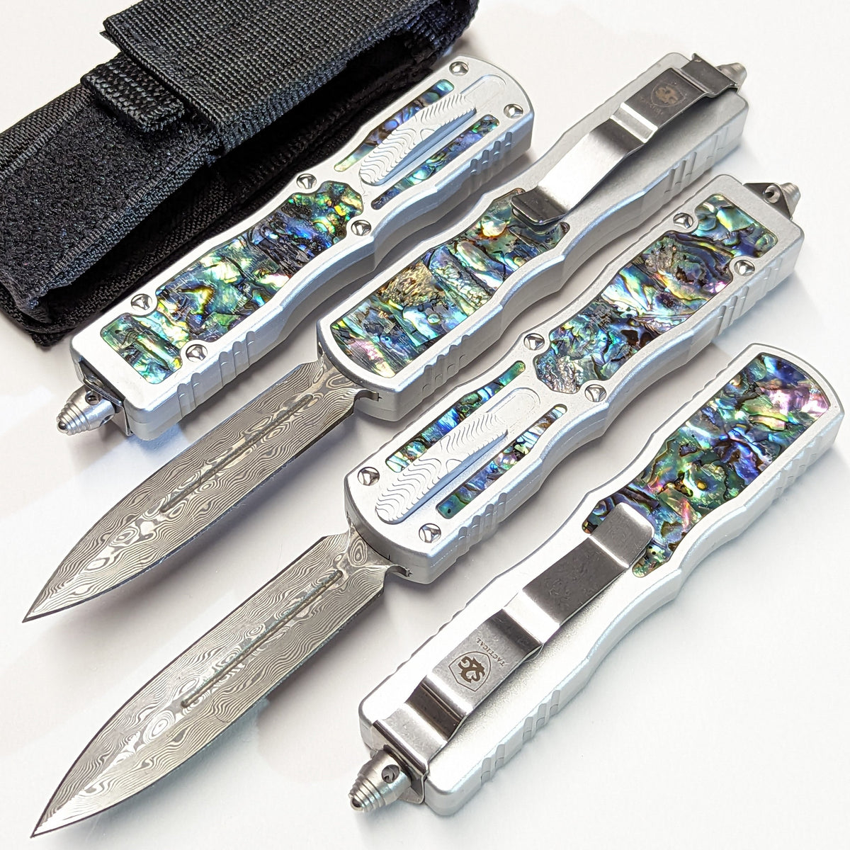 Small Prototype OTF Knife REAL Damascus Dagger S2G Tactical - Abalone Knife-OTF - Tophatter Daily Deals