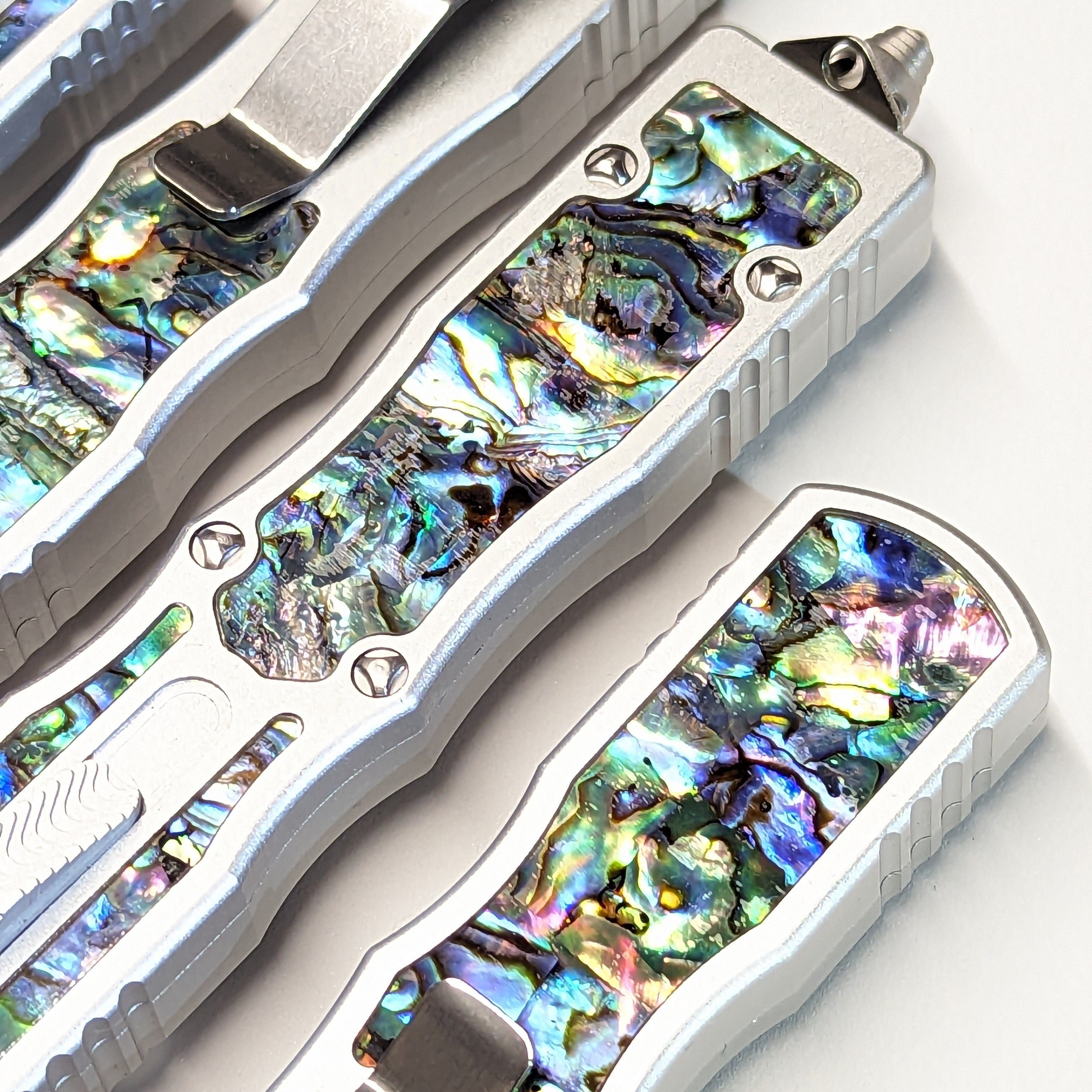 Small Prototype OTF Knife REAL Damascus Dagger S2G Tactical - Abalone Knife-OTF - Tophatter Daily Deals
