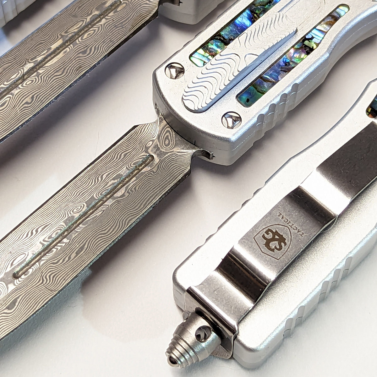 Small Prototype OTF Knife REAL Damascus Dagger S2G Tactical - Abalone Knife-OTF - Tophatter Daily Deals