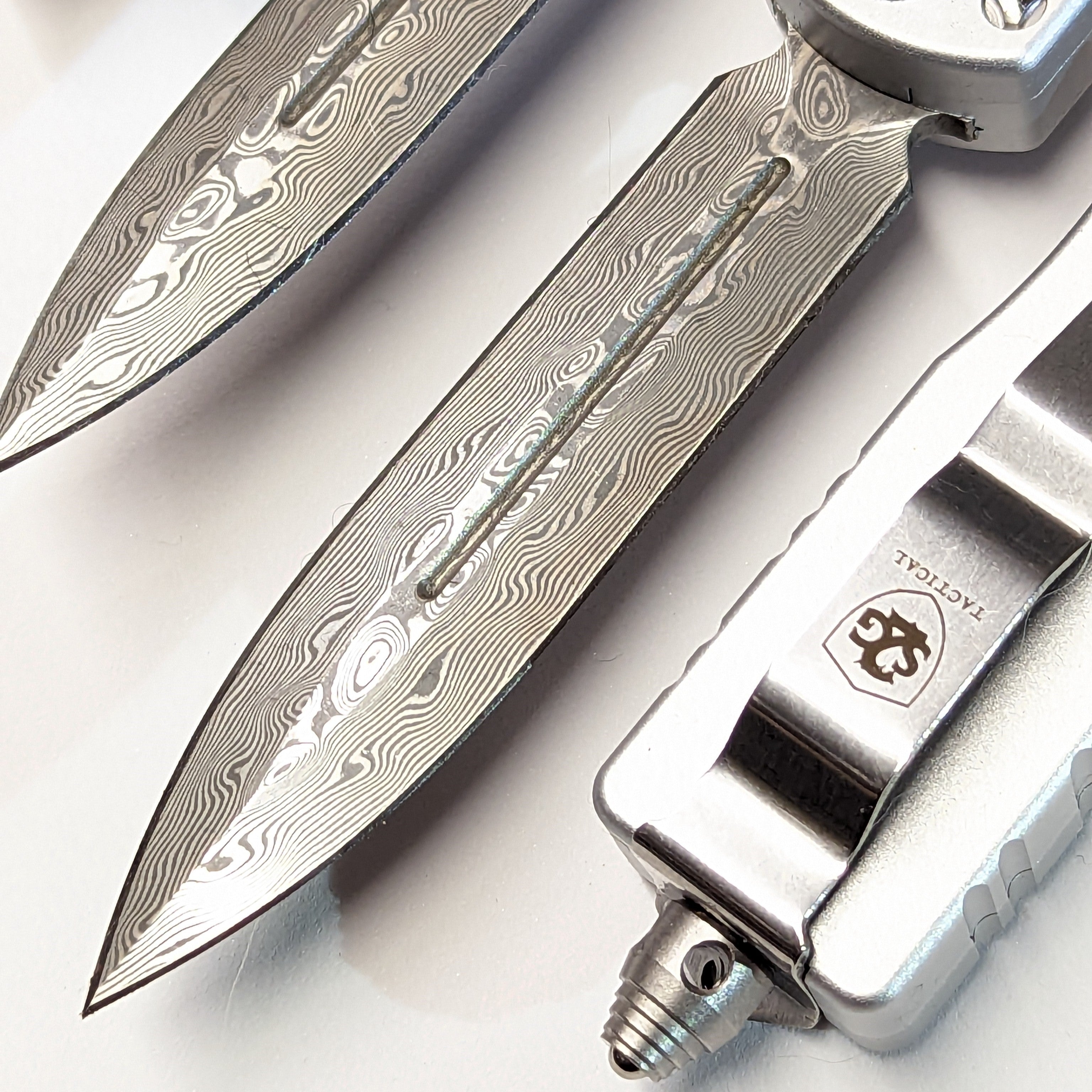 Small Prototype OTF Knife REAL Damascus Dagger S2G Tactical - Abalone Knife-OTF - Tophatter Daily Deals