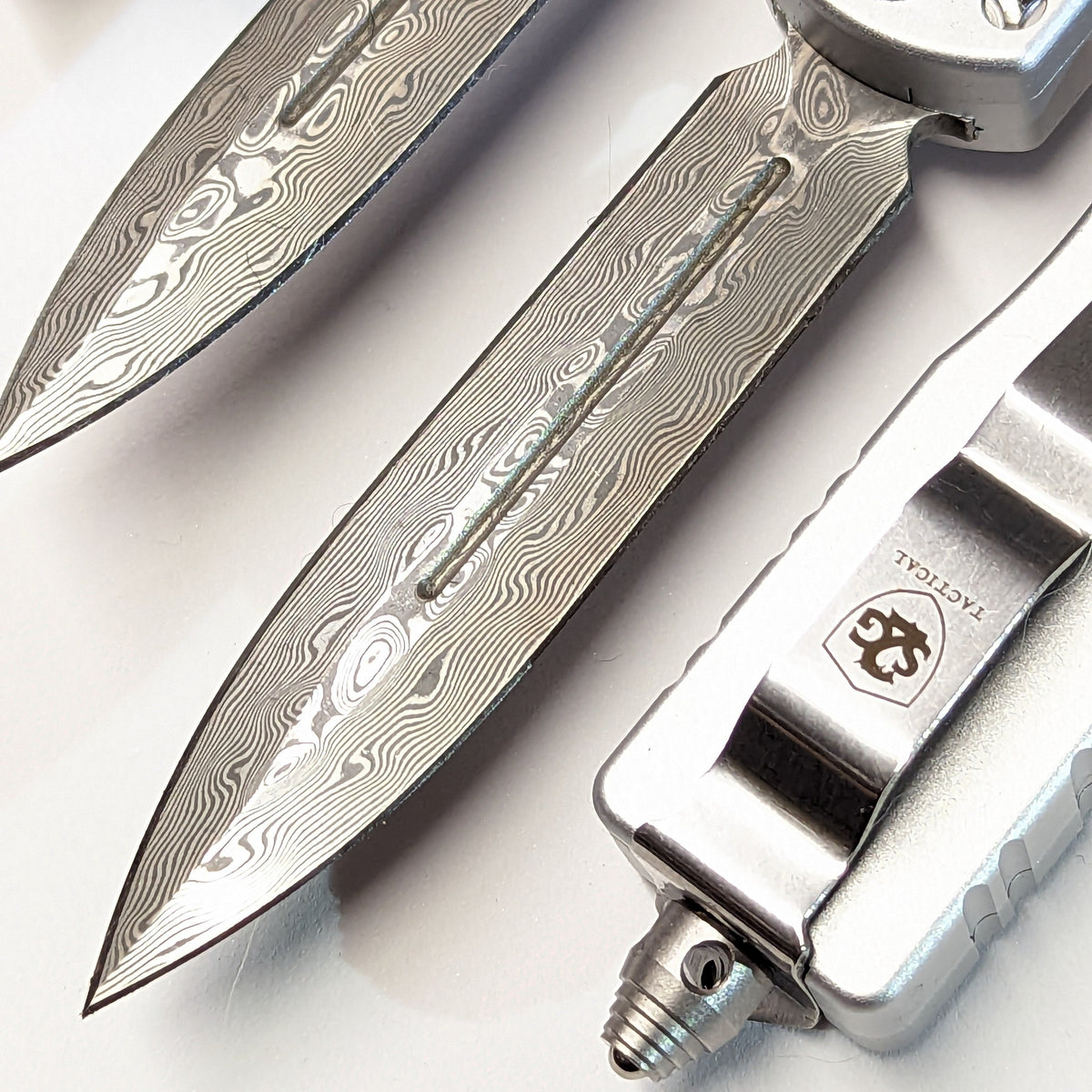 Small Prototype OTF Knife REAL Damascus Dagger S2G Tactical - Abalone Knife-OTF - Tophatter Daily Deals