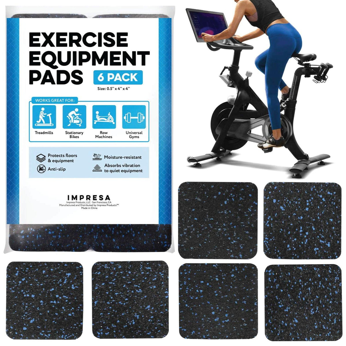Rubber Mat for Treadmill - Katai - 6 Pack Treadmill Pads for Hardwood Floors and Carpet Protection - Exercise Equipment Mat made from High Density Exercise & Fitness - Tophatter Daily Deals