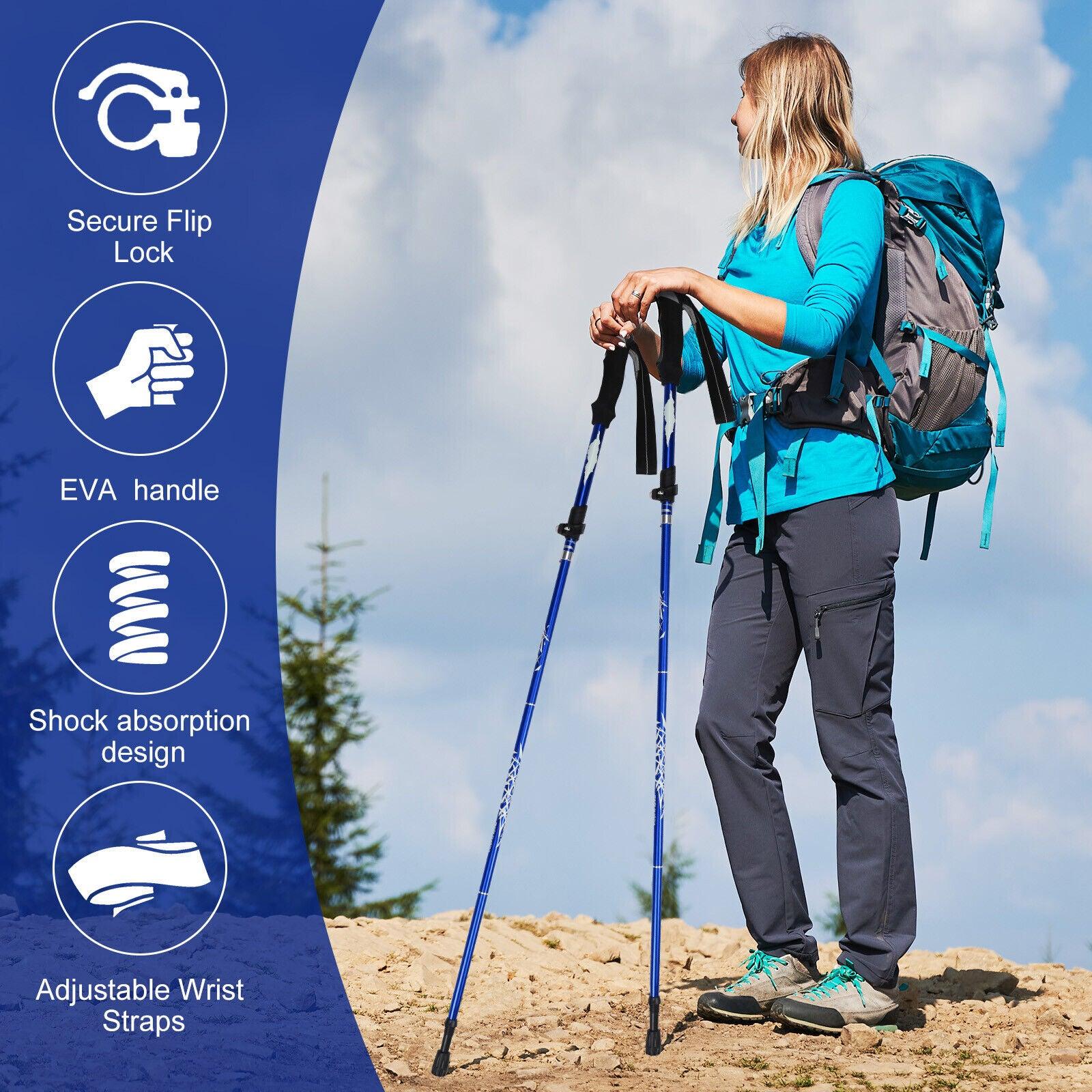 Collapsible Trekking Pole - Multifunctional Compass Paracord Bracelet 2 Pack Folding Trekking Poles Outdoor Recreation - Tophatter Daily Deals