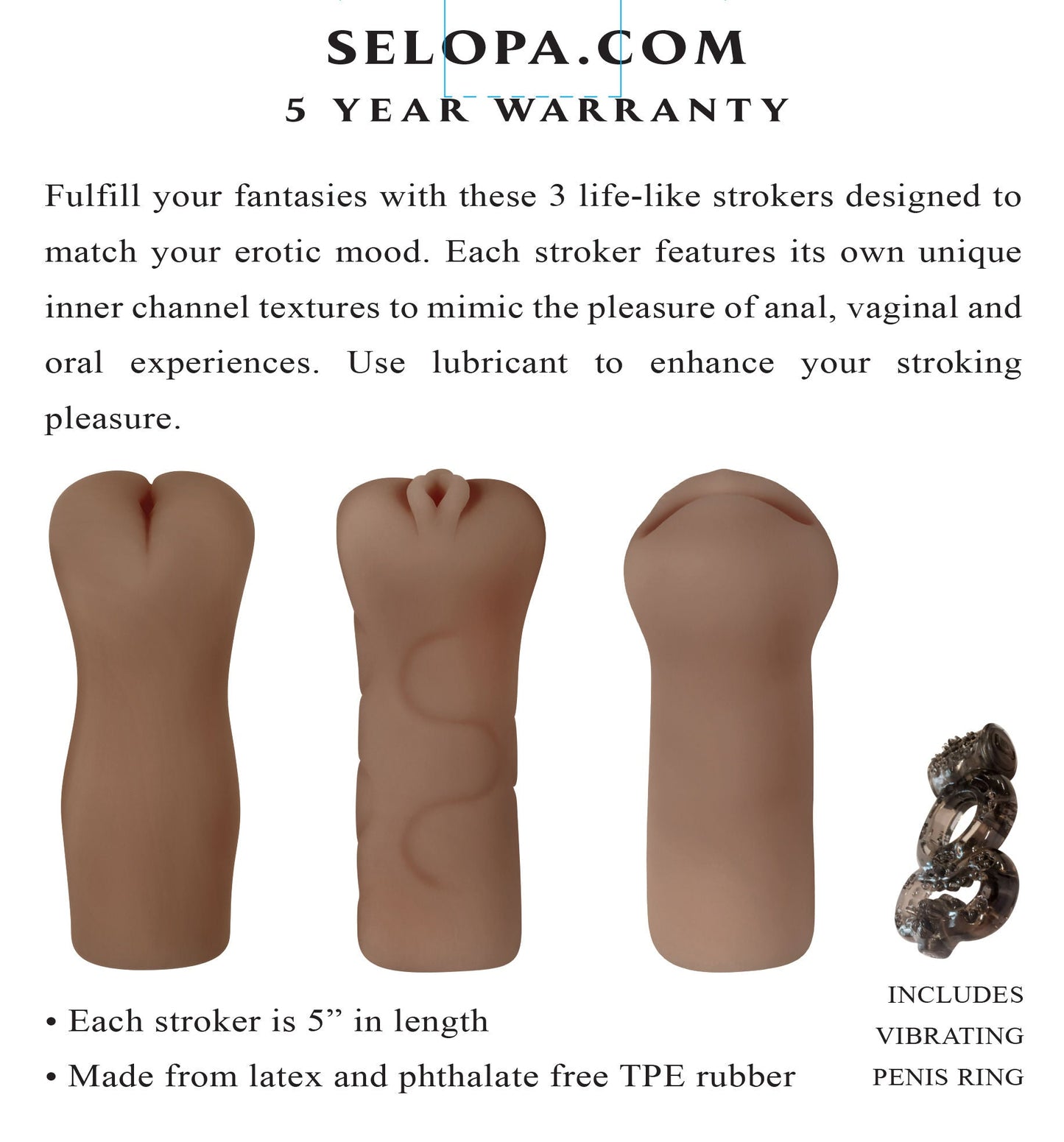 Party Pack Dark Realistic Strokers 3x Set > Sex Toys For Men > Masturbators > Manual - Tophatter Daily Deals