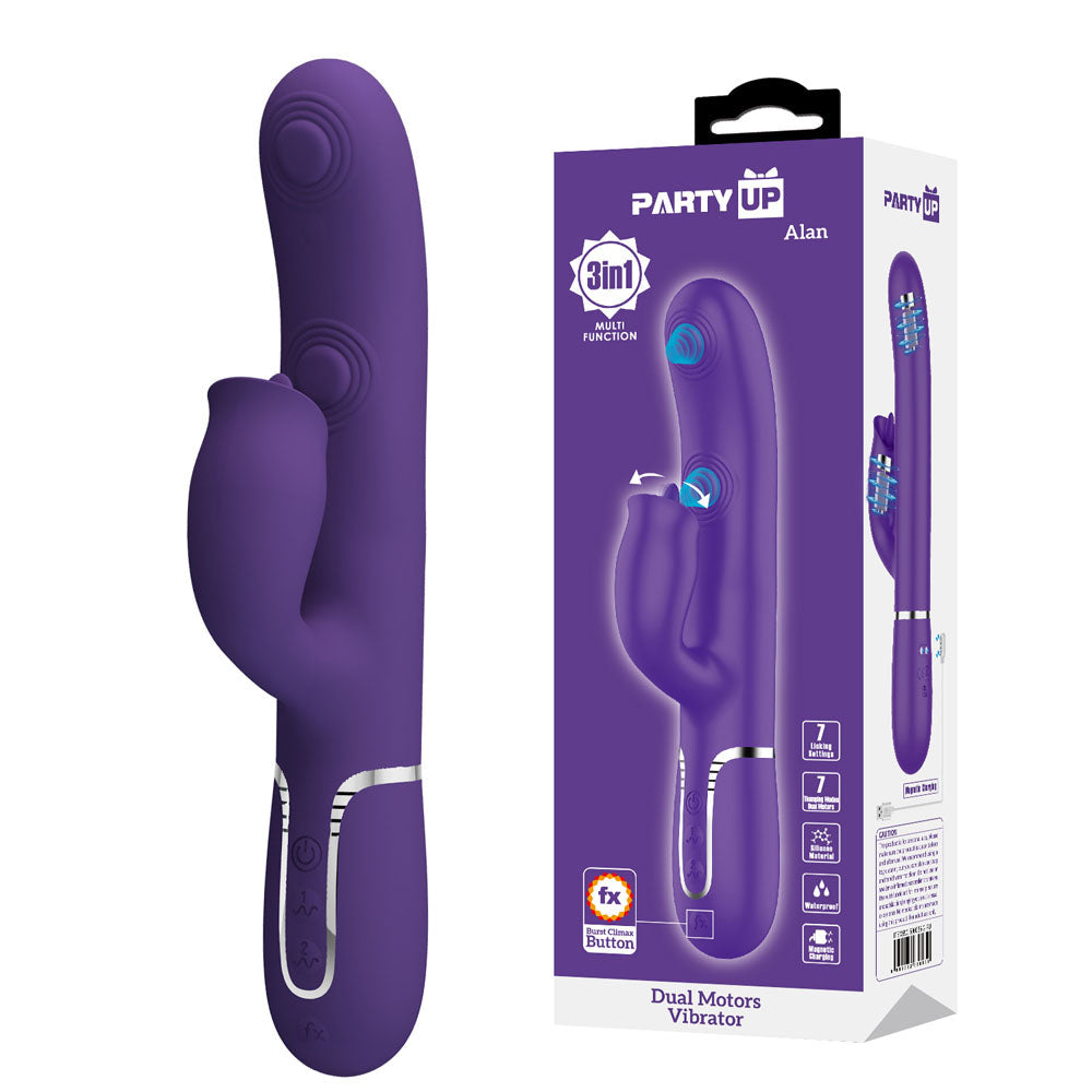 Party Up Alan Dual Motor Vibrator 22.8 Centimeters with Licking Clit Stimulator and Thumping Shaft > Vibrators > Ladies > Rabbit - Tophatter Daily Deals