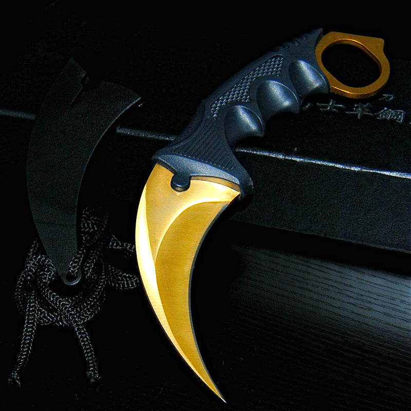 CSGO Karambit Counter Strike Tactical Claw Neck Knife w/ Sheath - Gold Knife-Fixed - Tophatter Daily Deals