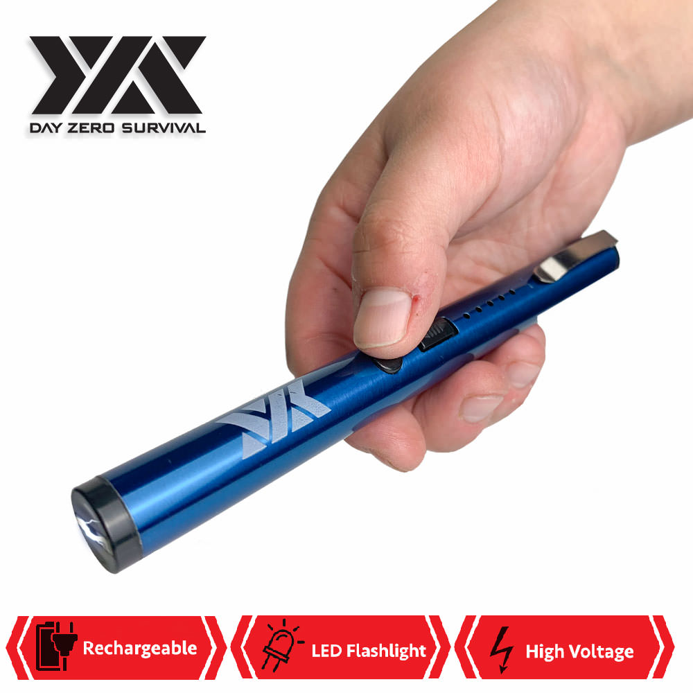 DZS Small Pen Sized 6 Inches Rechargeable Stun Gun Blue Collectible Weapons - Tophatter Daily Deals