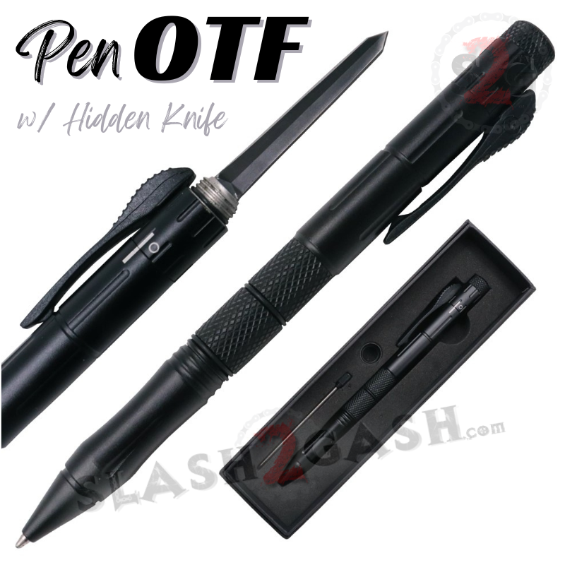 OTF Pen Knife w/ Hidden Dagger Tactical Switchblade - Asst. colors Black - Black Blade Knife-OTF - Tophatter Daily Deals