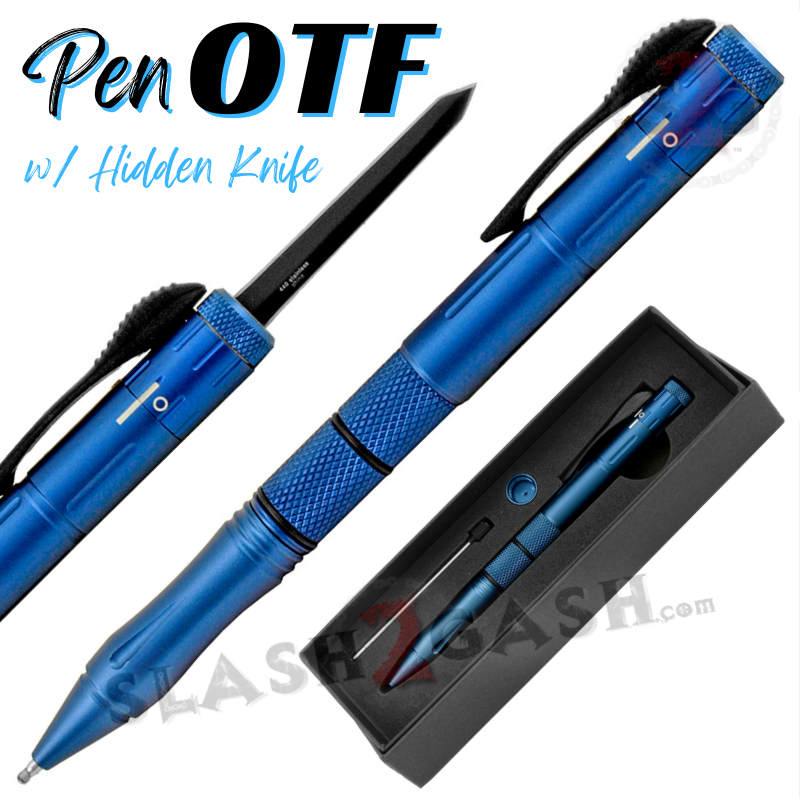 OTF Pen Knife w/ Hidden Dagger Tactical Switchblade - Asst. colors Blue - Black Blade Knife-OTF - Tophatter Daily Deals