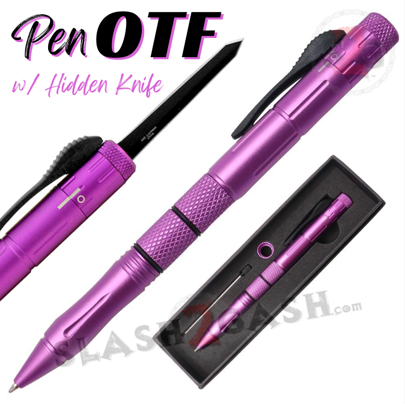 OTF Pen Knife w/ Hidden Dagger Tactical Switchblade - Asst. colors Purple - Black Blade Knife-OTF - Tophatter Daily Deals