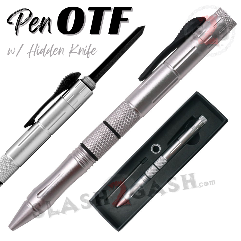 OTF Pen Knife w/ Hidden Dagger Tactical Switchblade - Asst. colors Silver - Black Blade Knife-OTF - Tophatter Daily Deals