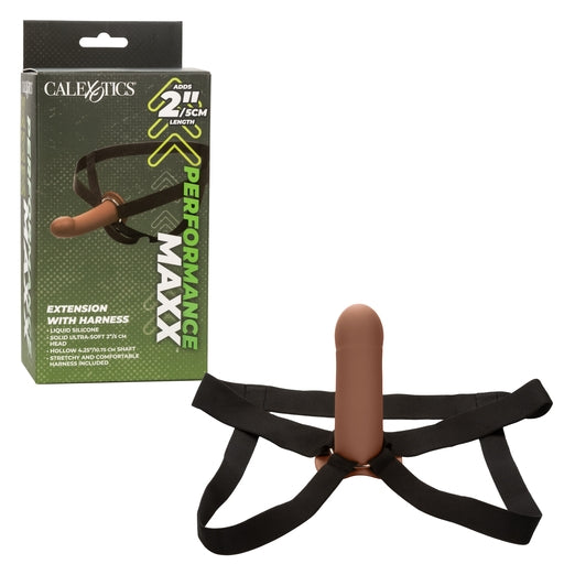 Performance Maxx Extension with Harness Brown 2 Inch Liquid Silicone Sleeve and Adjustable Straps > Dildos > Hollow Strap Ons - Tophatter Daily Deals