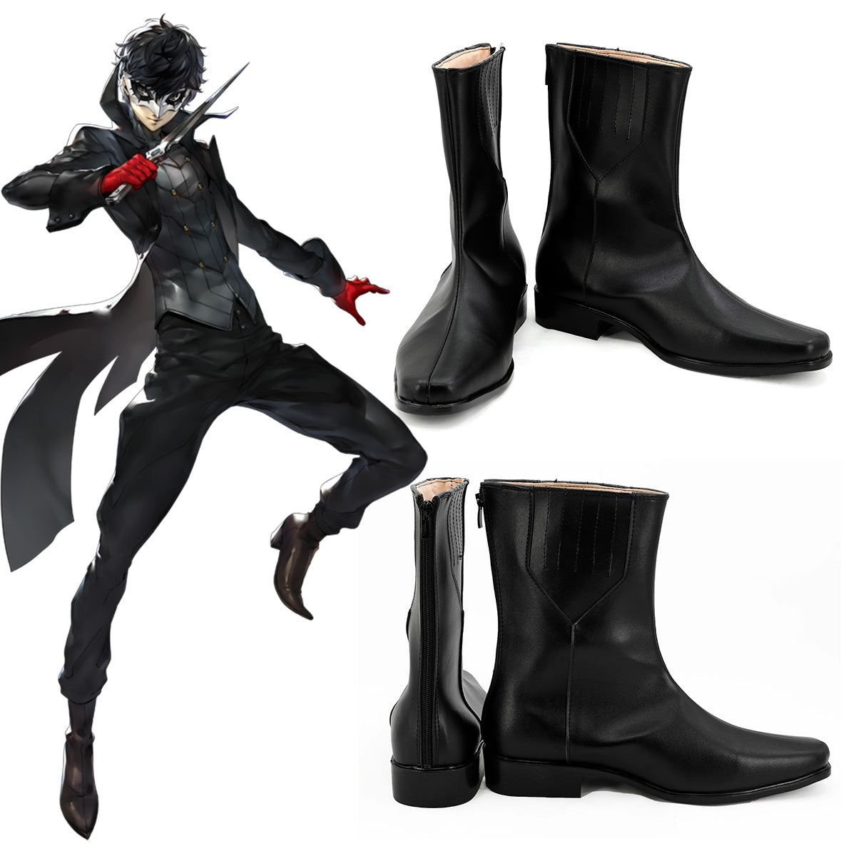 Persona 5 Joker Protagonist Akira Kurusu Ren Amamiya Black Shoes Cosplay Boots - A Edition Shoes/Boots - Tophatter Daily Deals