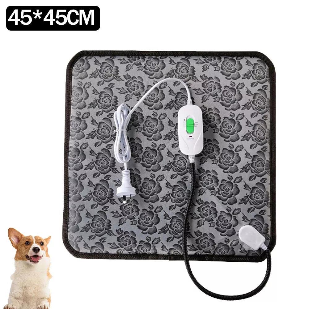 Pet Heating Pad - Electric Heat Mat Heated Bed Dog Puppy Whelping Pads Grey Flower - 45*45CM Pet Products - Tophatter Daily Deals