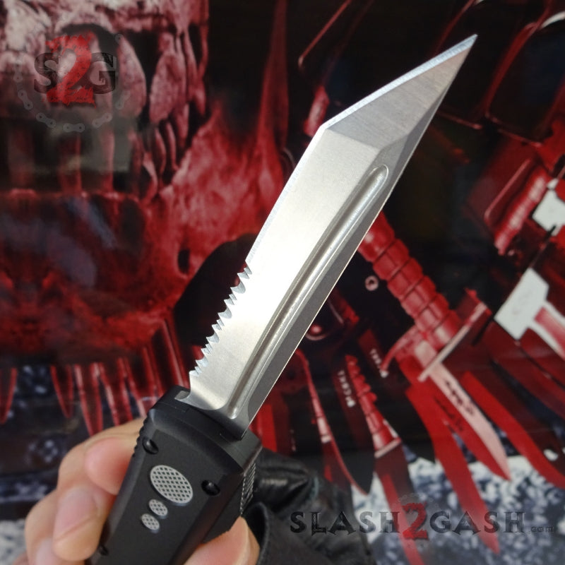 Phantom OTF Knife D2 Automatic Switchblade CNC T6061 - 6 Blades! Tanto Half Serrated - Stonewash Knife-OTF - Tophatter Daily Deals