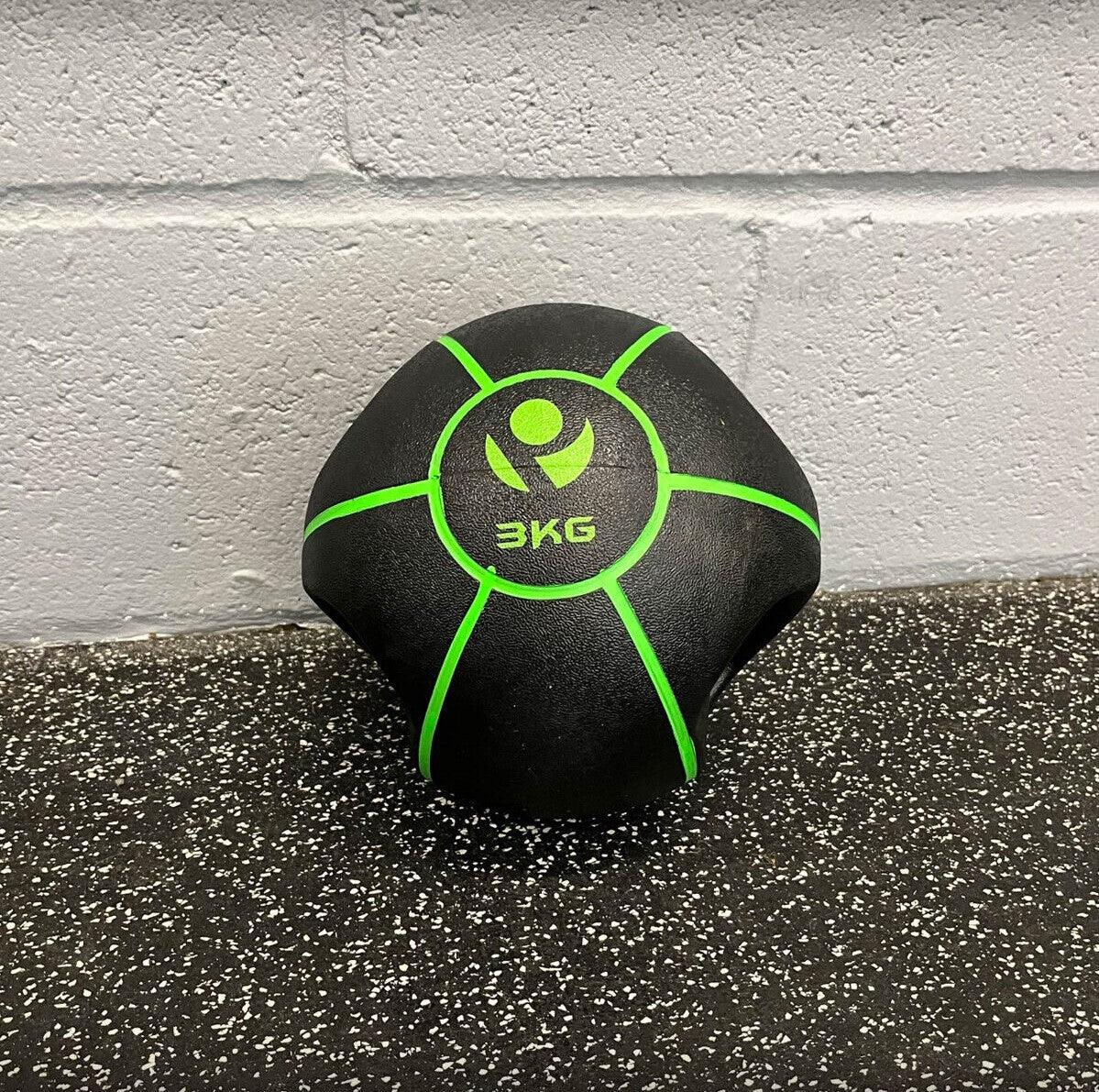 Weighted Balls With Handles - 3kg Double Grip Medicine Ball Exercise & Fitness - Tophatter Daily Deals