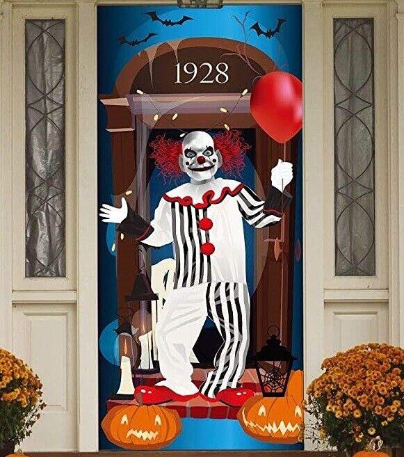 Picture of a Scary Clown - Creepy Clown Door Cover Wall Scene Setter Halloween Decoration Poster Festive & Franchise - Tophatter Daily Deals