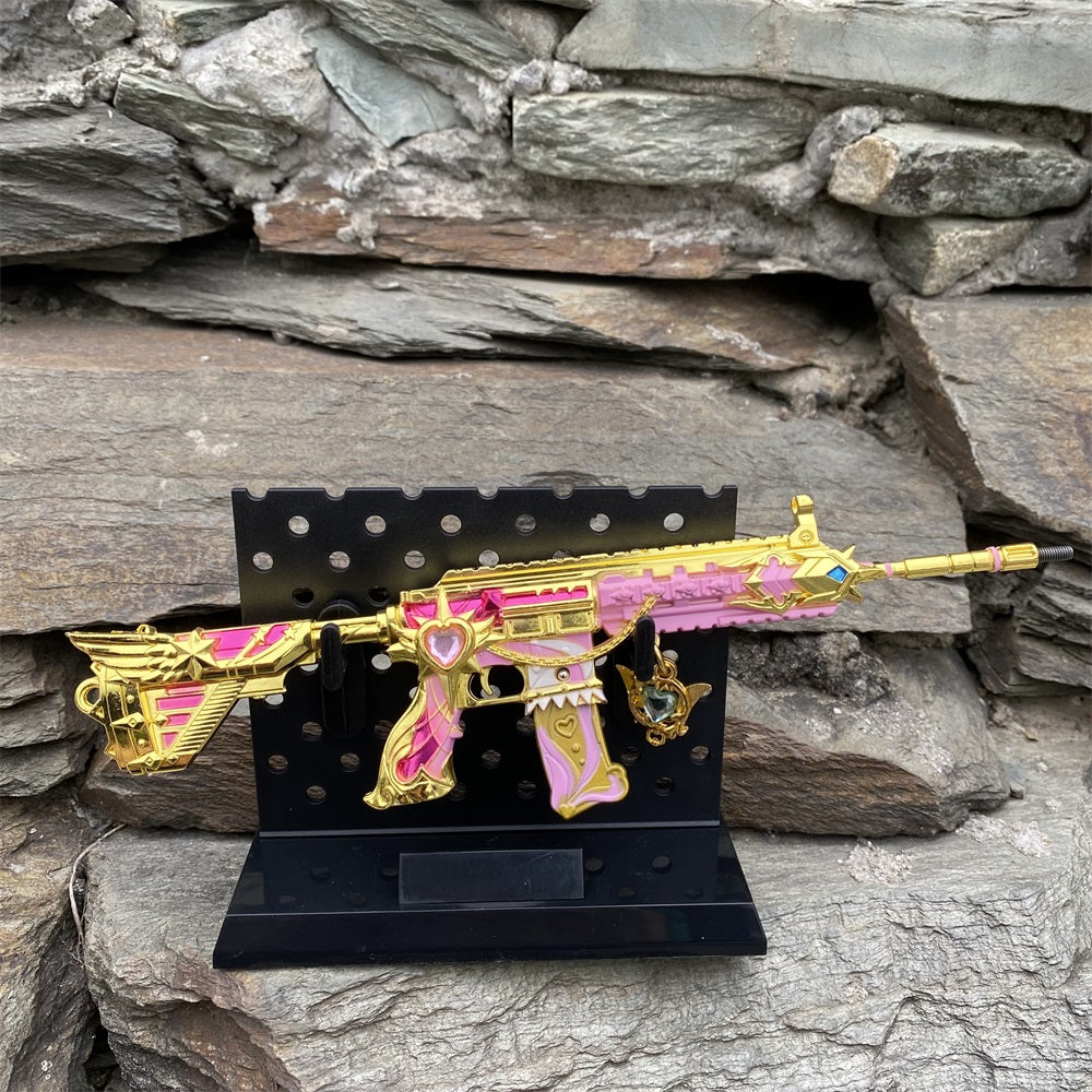 Pink Girl HK416 Miniature Metal Rifle 20CM/7.9" With Plastic Stand - Tophatter Daily Deals