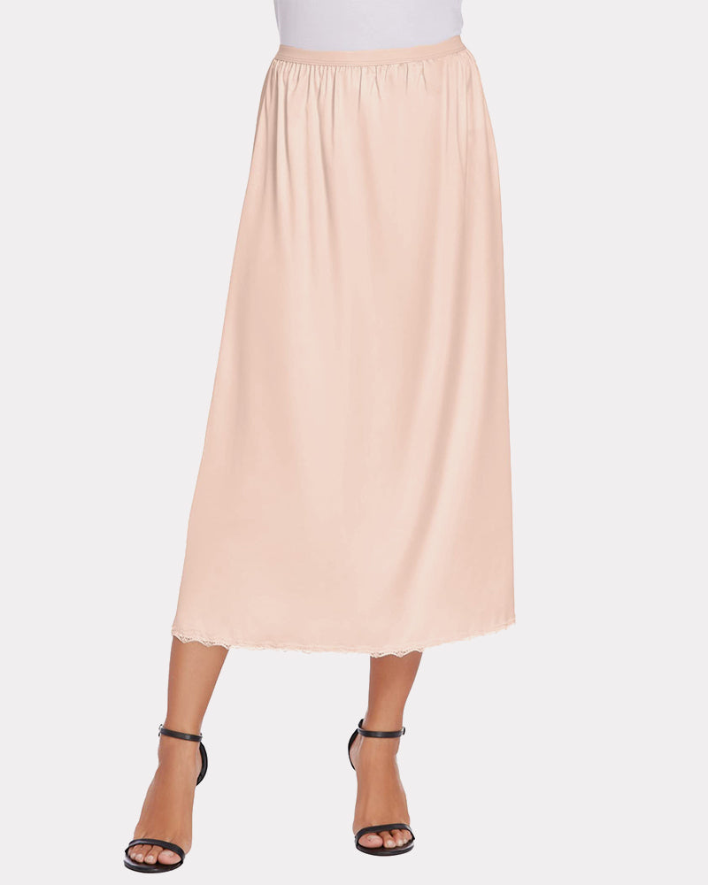 Satin Half Slip Lace Long Underskirt (DE Only) Pink Lingeries-mini skirts - Tophatter Daily Deals