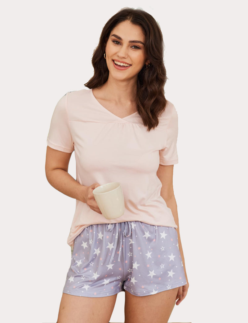 Plaid Shorts Pajama Set Nightwear Pjs Stars Sleepwears-Pajamas Sets - Tophatter Daily Deals