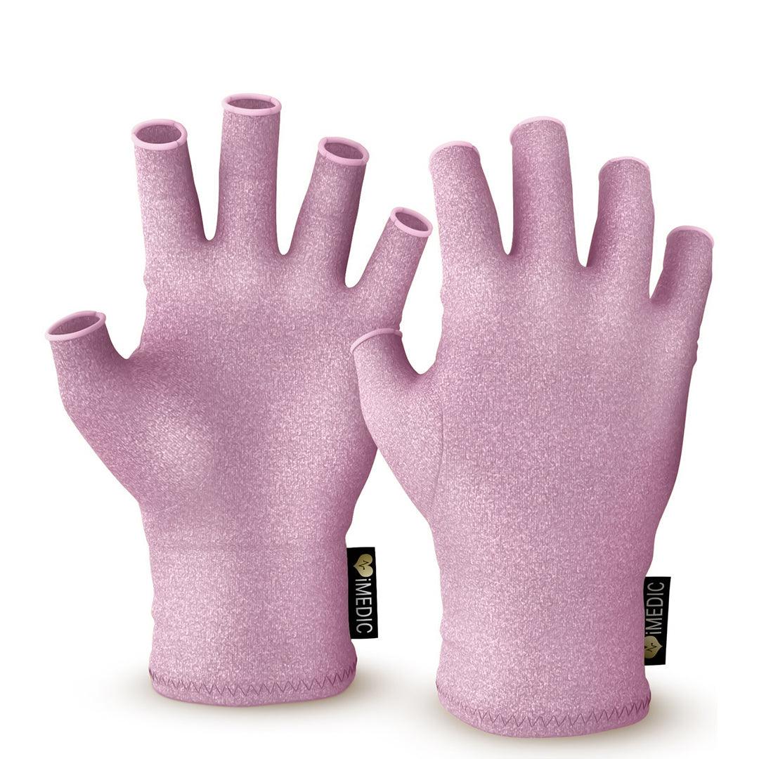 Compression Gloves for Arthritis - Fingerless Pain Relief Arthritic Hands Rheumatoid Anti Arthritis Elastic Gloves Pink Gloves - Tophatter Daily Deals