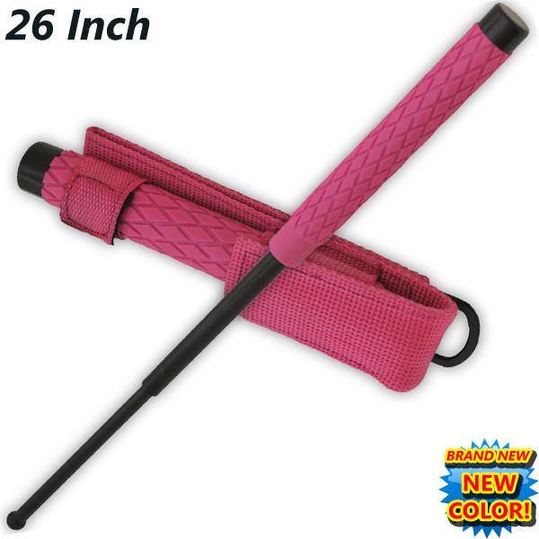 Expandable Pink Baton Metal Police Stick w/ Sheath - 26